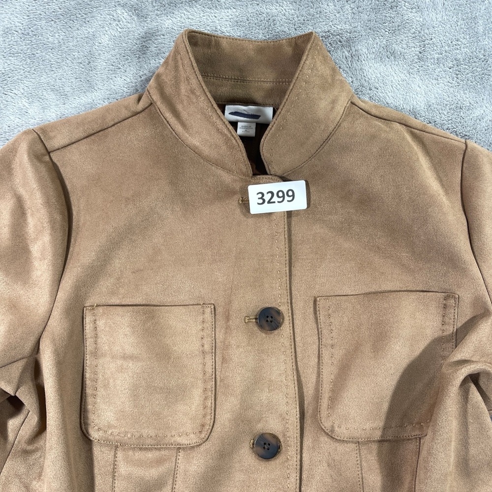 J. Jill Jacket Womens Med Petite Brown Faux Suede Mock Neck Button Front 327342